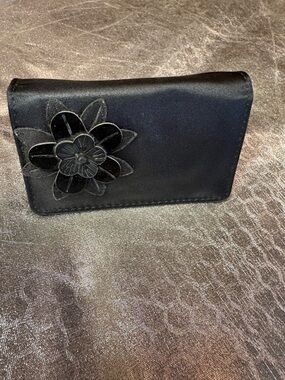 Black Floral Applique Satin Wallet